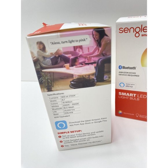 2 SENGLED SMART LIGHT BULB BLUETOOTH MESH COLOR CHANGING LED ALEXA 2 Bulbs - Picture 2 of 7